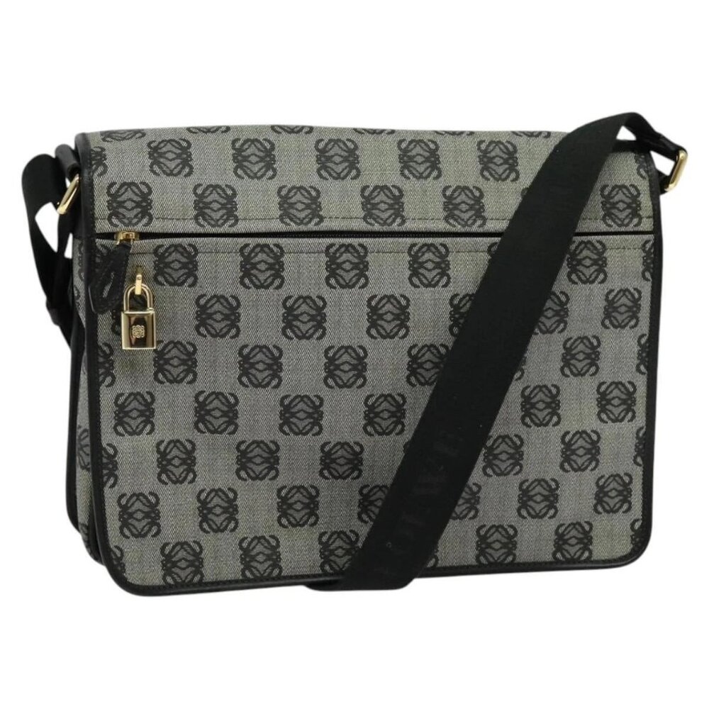 LOEWE Anagram Shoulder Bag PVC Leather Gray Gold